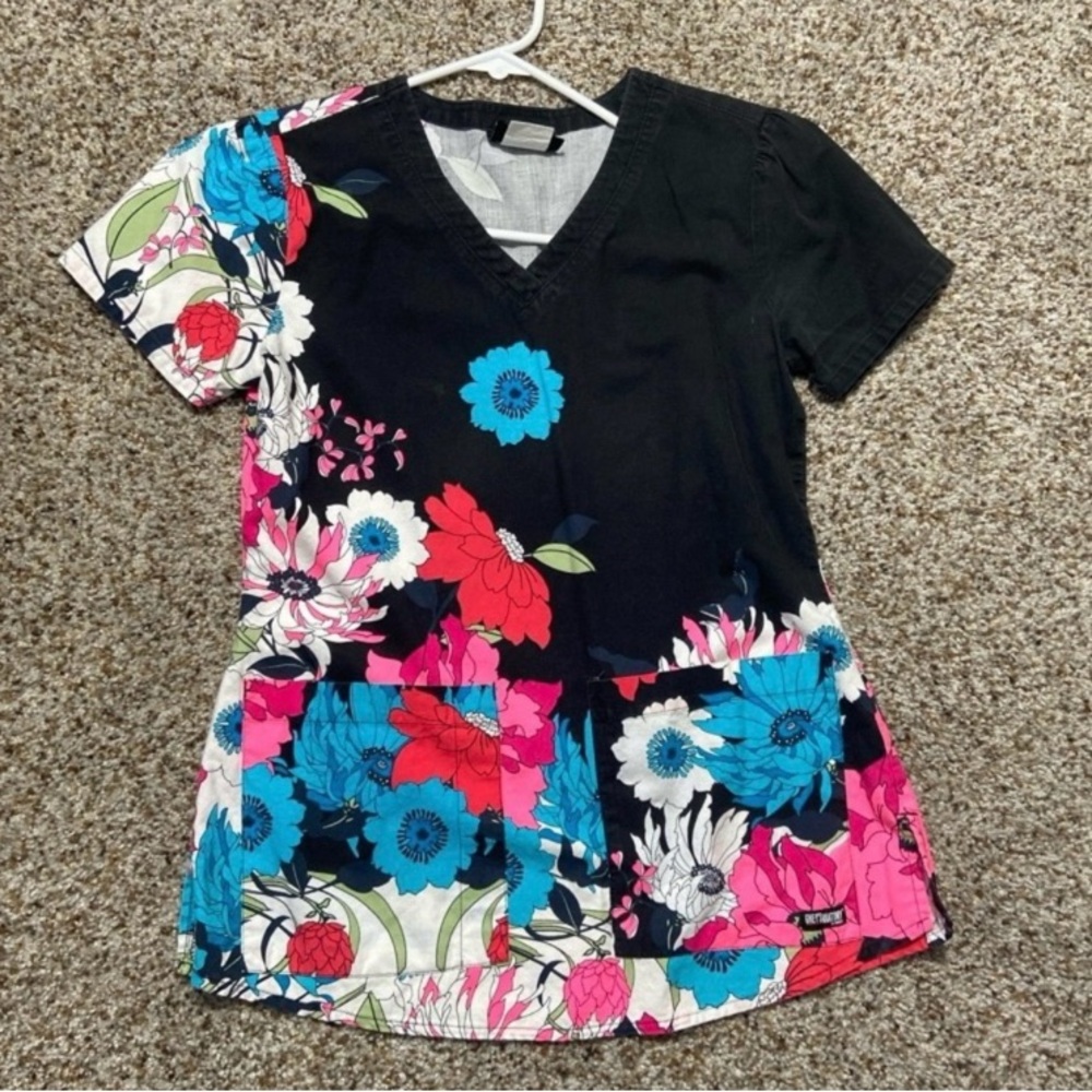 Grey’s Anatomy Floral Black Scrub Top